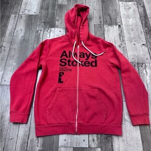 Dutch Bros Always Stoked Red Full Zip Hoodie Sweatshirt Red Unisex